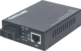 Media converter 10/100/1000Base-TX to 1000Base-FX.